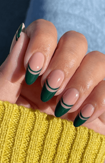 Green French tip nails
