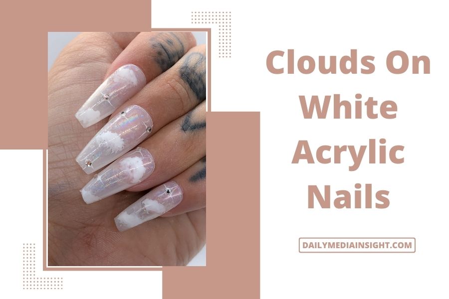 Clouds On White Acrylic Nails