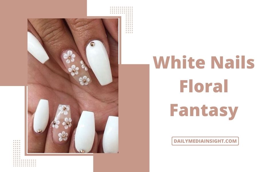 White Nails Floral Fantasy